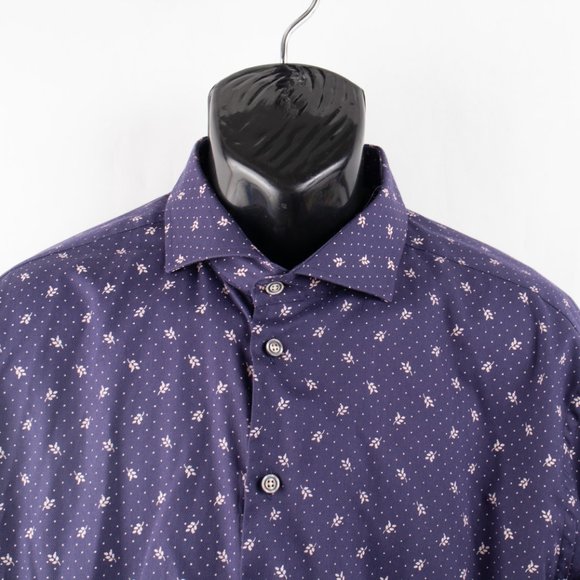 WAM Classic Tailored Fit Men's XXL Long Sleeve Button Shirt Blue Leaf Design - Picture 2 of 10